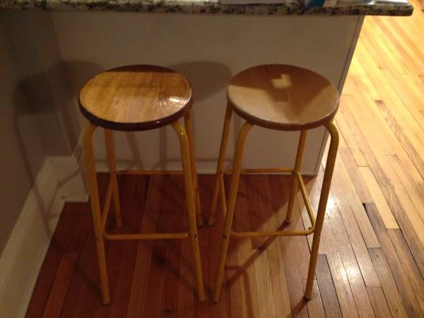 Pair of Barstools $50 - This is a cute pair of barstools. I'd strip off the yellow paint and let the natural grey metal color show through, would give these a great industrial modern look. 