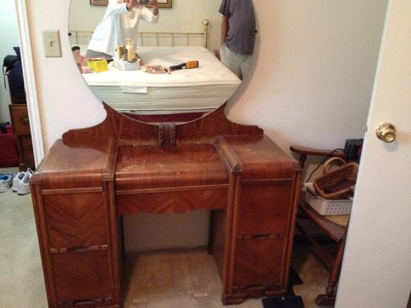 Antique Vanity with Stool $50 - This piece needs refinishing but is a good price at $50. Would look great painted. 