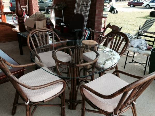 Bamboo Table and Chairs $175 - I think this table and chairs would look really good painted and with new cushions. 