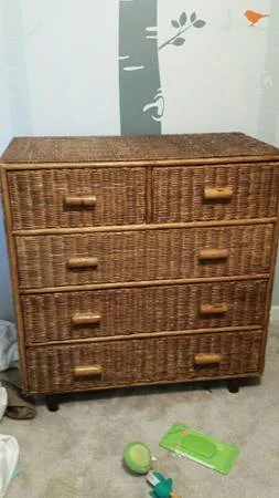 Wicker Dresser $50 - This is a great piece and could work on a bedroom or in a living room/family room. I would style this piece similar to this one . 