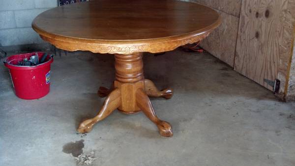 Pedestal Table with Leaf $5 0 - This is a good classic table and can work with many different styles of chairs. 