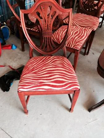 Dining Table with 6 Shield Back Chairs $275 This is a beautiful set, the table either needs to be refinished or painted. 