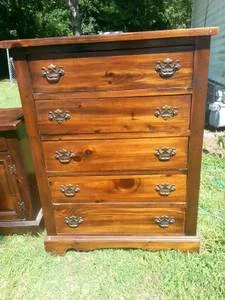 Dresser, Chest of Drawers and Nighstand$135There is nothing special about these pieces but all three for $135 is a good deal and these could be transformed by painting and even switching out the hardware. If you are up for a project this set might b…