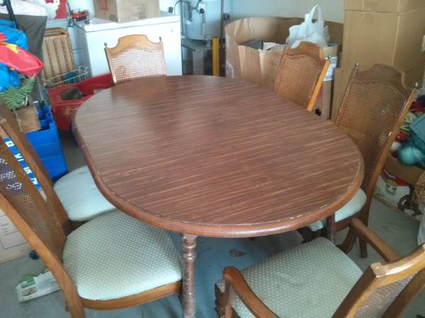 Dining Table with 6 Cane Back Chairs $150 This set needs a bit of work but would be really pretty painted and with new fabric. See on Pinterest View on Craigslist 