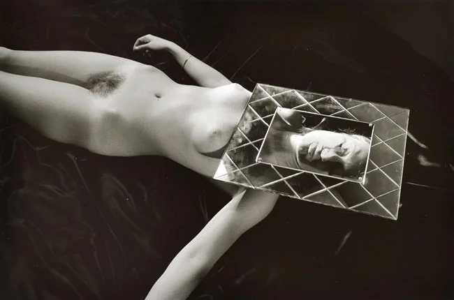 Untitled, (Nude's Face Under Glass Frame) from the Early Black and White Portfolio , circa Early 1970's Gelatin Silver Print 14 x 11 inches