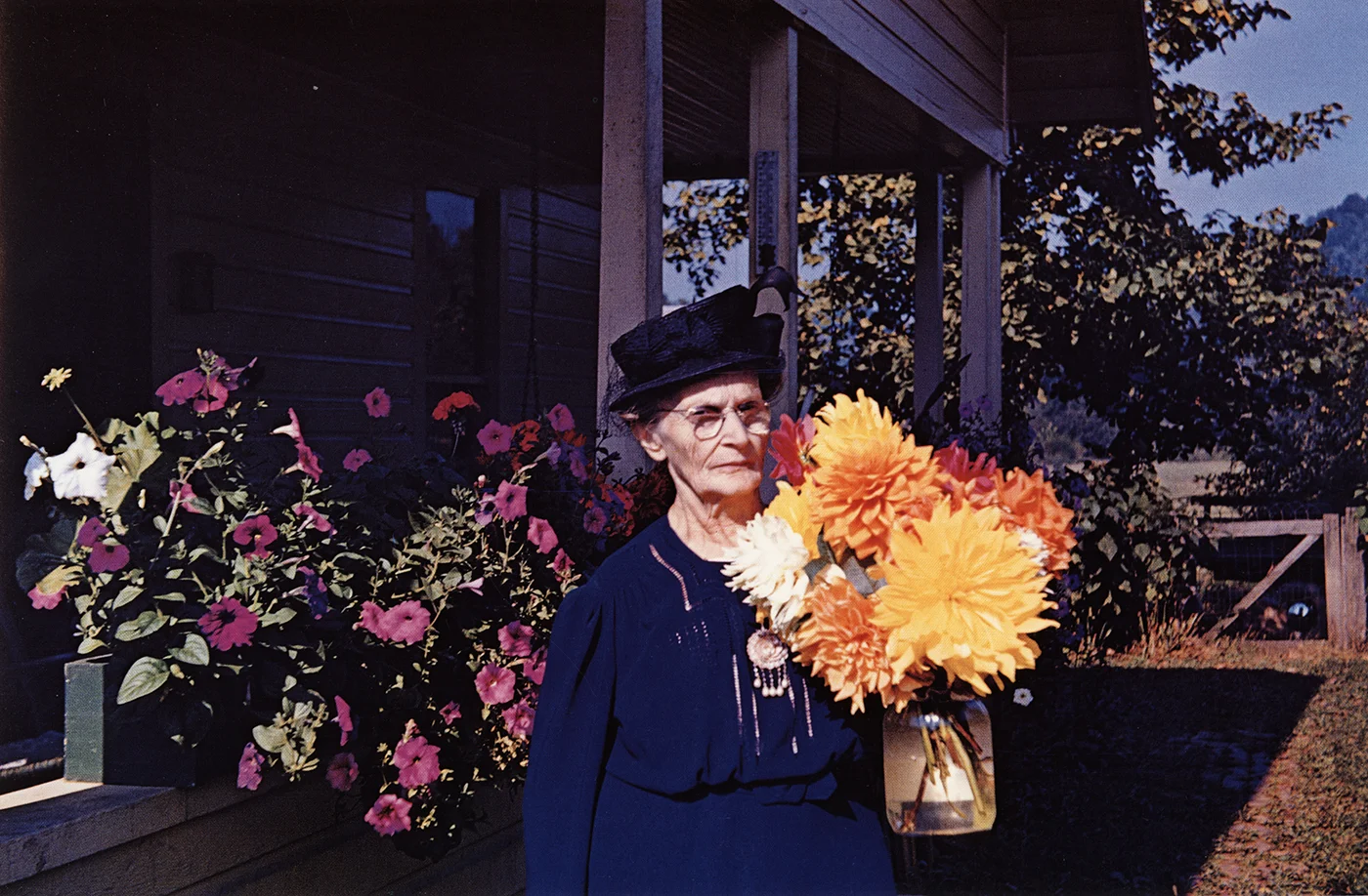 Guy Stricherz Americans in Kodachrome 1945-1965 Dahlias for Church, Fraziers Bottom, West Virginia, 1946 Photographer: Harold H. Frazier 16 x 20 inches Dye Transfer Print
