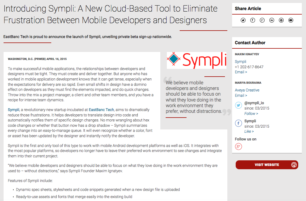Press Release Announcing Sympli Beta Launch