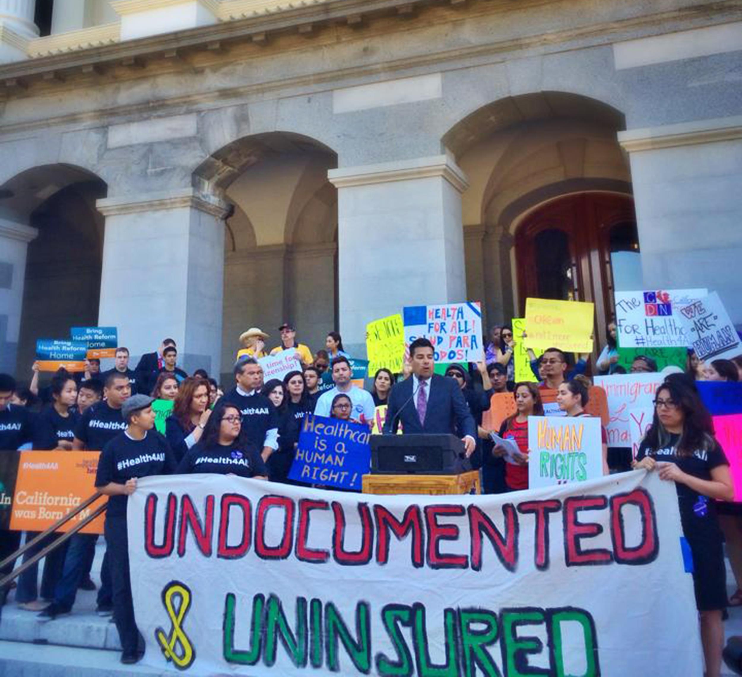 Senator Ricardo Lara introduces Senate Bill 1005, the Health For All Act, on February 14, 2014 among a broad and diverse statewide coalition of health, immigrant and community advocates, 