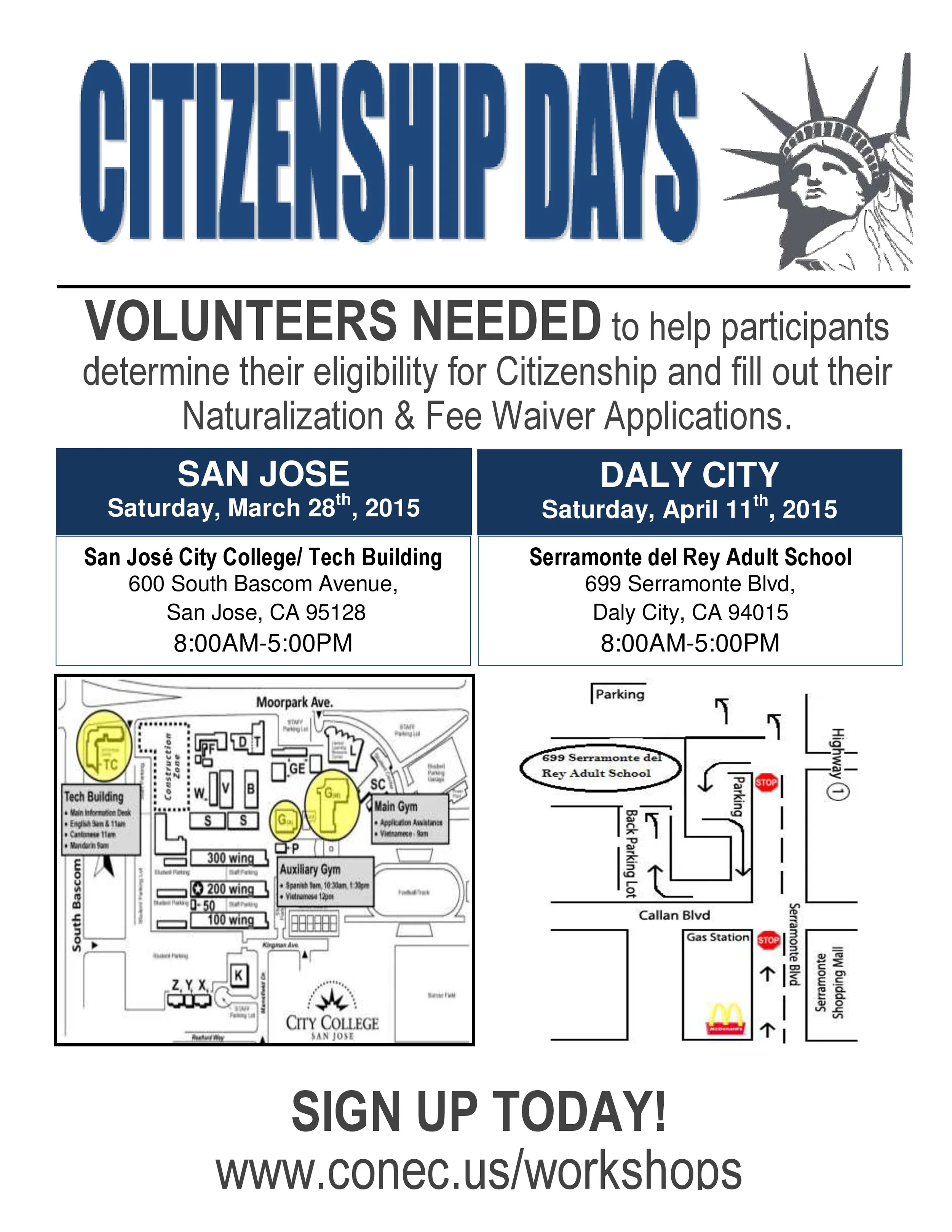 Volunteers Needed for Citizenship Workshops in San Jose and Daly City