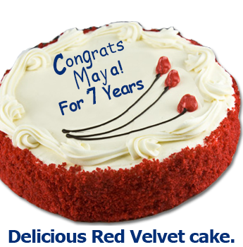 A delicious red velvet cake for Maya Jones on her 7th anniversary at Southgate Coins in Reno