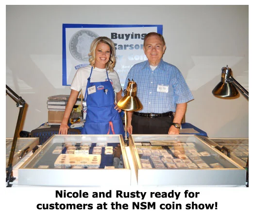 Nicole Hoff and Rusty Goe pose at the Carson City Coin Show