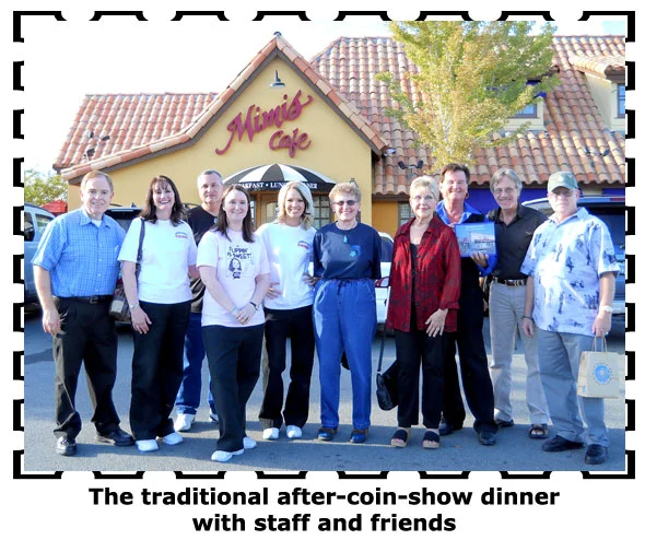 C4OAers and Southgate Coins employees gather for dinner at Mimi's after the coin show