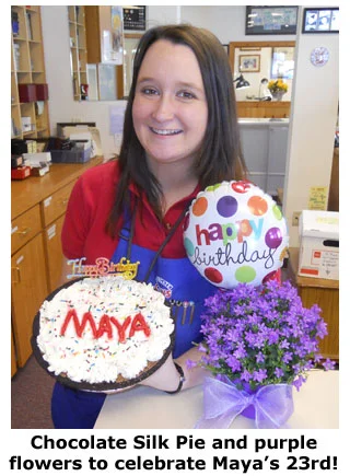 Chocolate Silk pie for Maya Roberts on her 23rd birthday at Southgate Coins