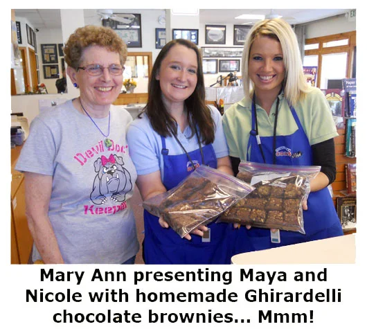 Southgate Coins client and friend, Mary Ann Arnold, brings brownies to the coin shop
