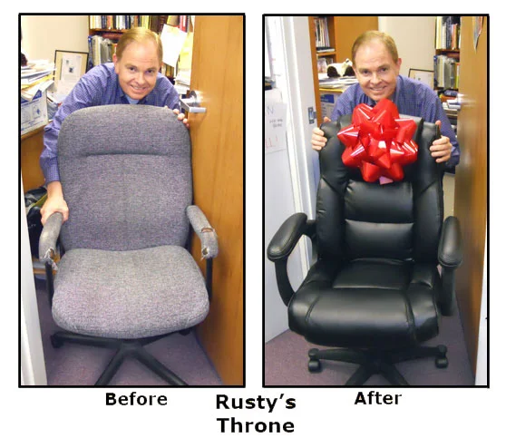 Southgate Coins owner Rusty Goe gets a new office chair for his birthday