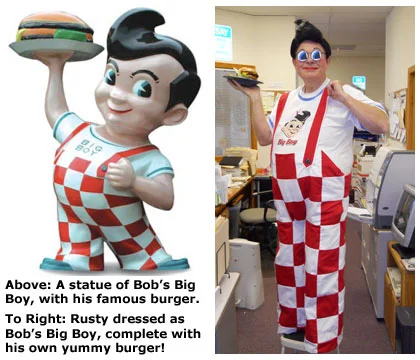 Southgate Coins owner Rusty Goe dresses as Bob from Bob's Big Burger on Halloween
