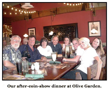 Southgate Coins & C4OA members gather at Olive Garden after the coins show and club meeting
