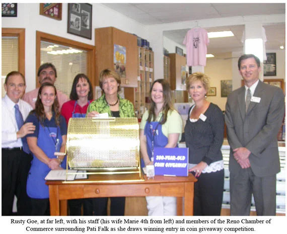 Reno Chamber of Commerce draws the winning entry in the 200-year-old Coin Giveaway