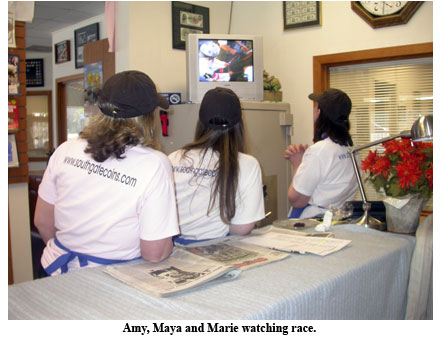 Amy, Maya, and Marie watch the Belmont Stakes at Southgate Coins