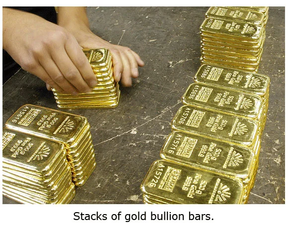 Stacks of 500g bars of gold bullion
