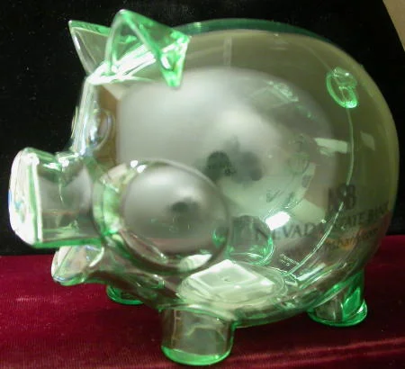 A souvenir piggy bank from the Nevada Statehood quarter release