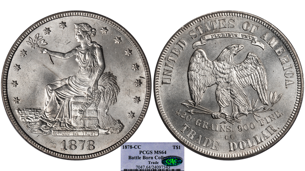 1878-CC Trade Dollar PCGS MS-64 CAC  Southgate Coins