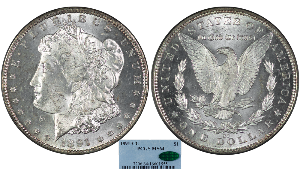 1891-CC-M$1-PCGS-MS-64-CAC-