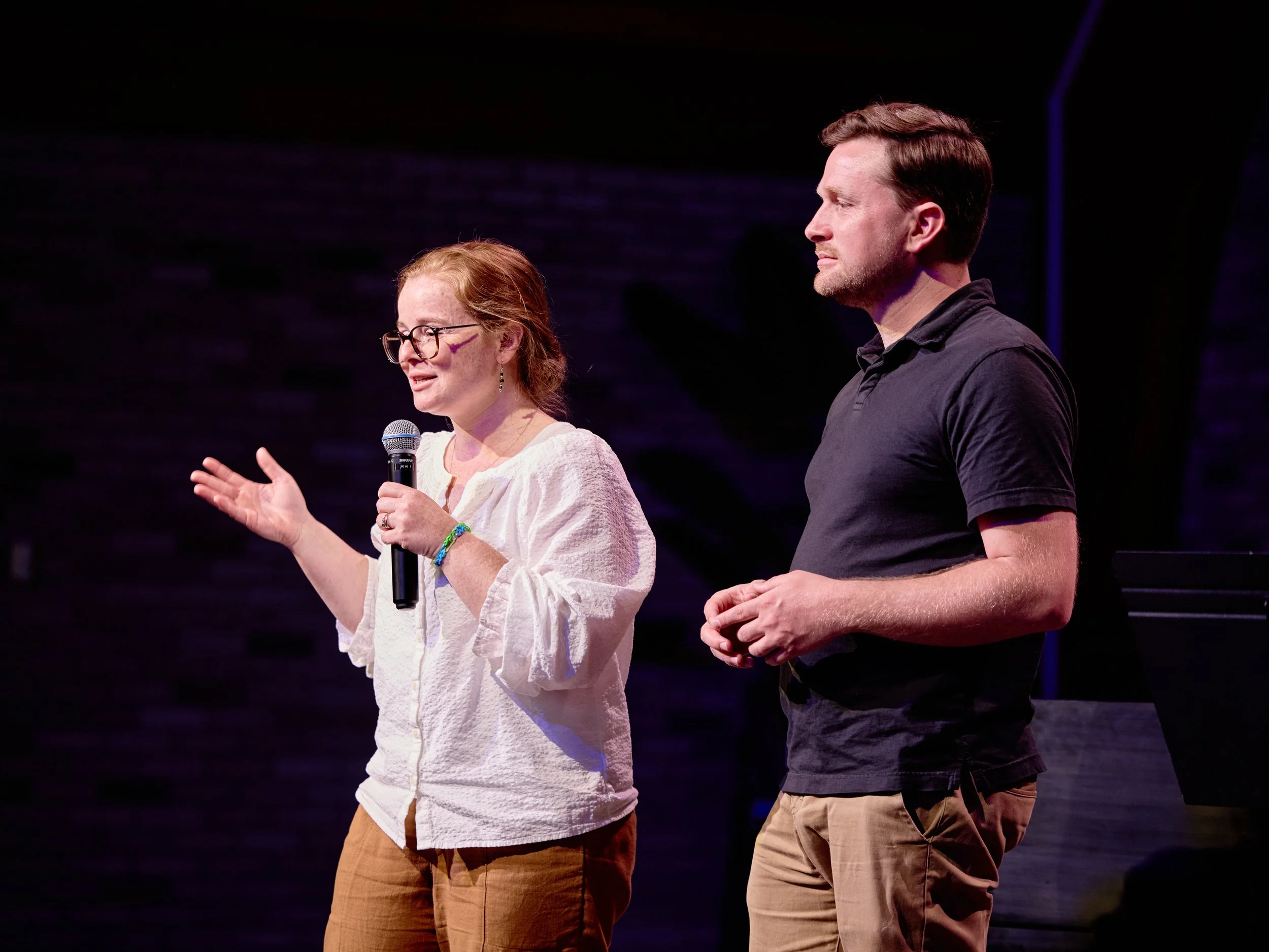 Caitlin & Peter greeting guests at a recent student recital