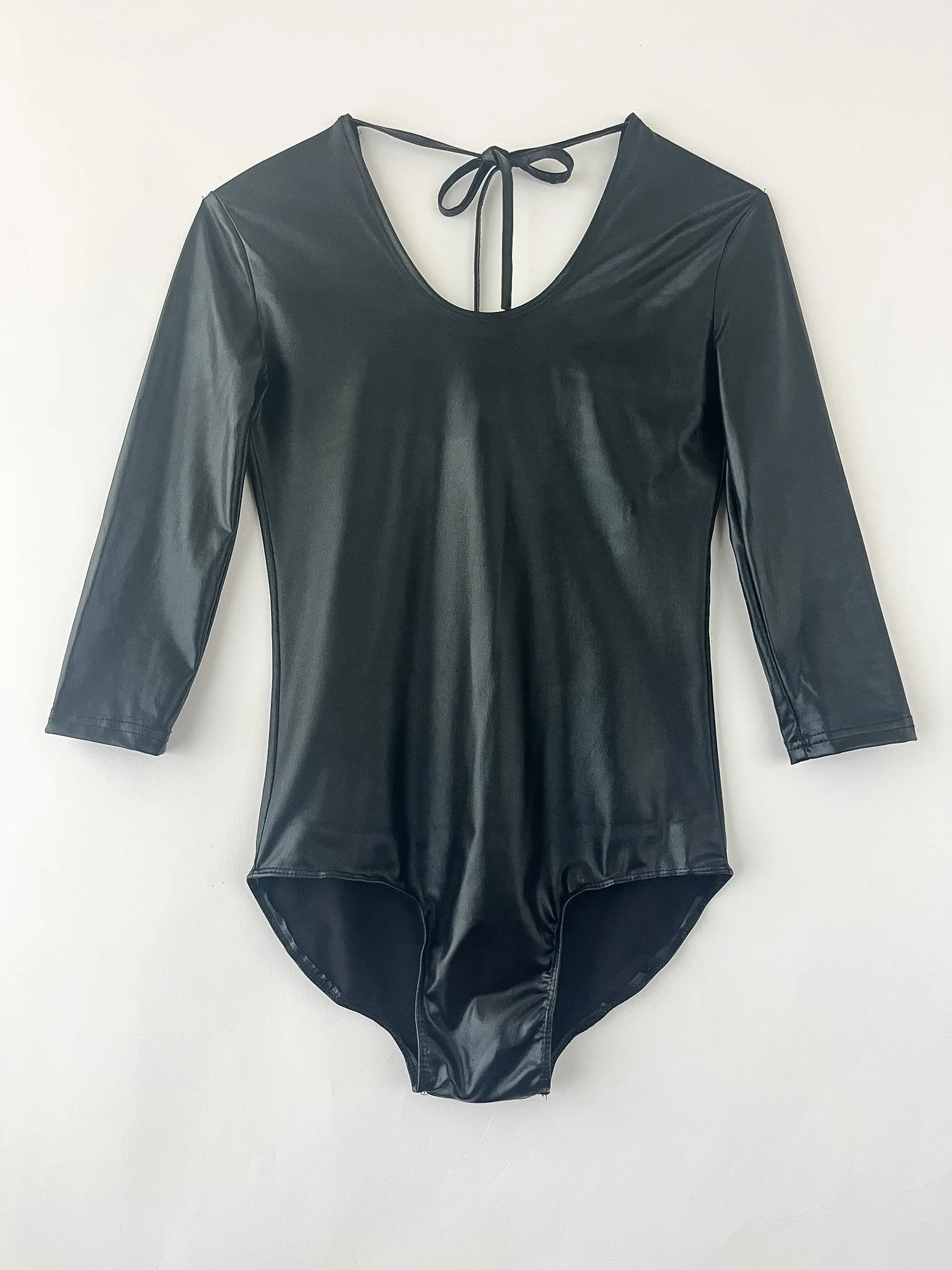 Black Faux Leather Tie-Back Bodysuit