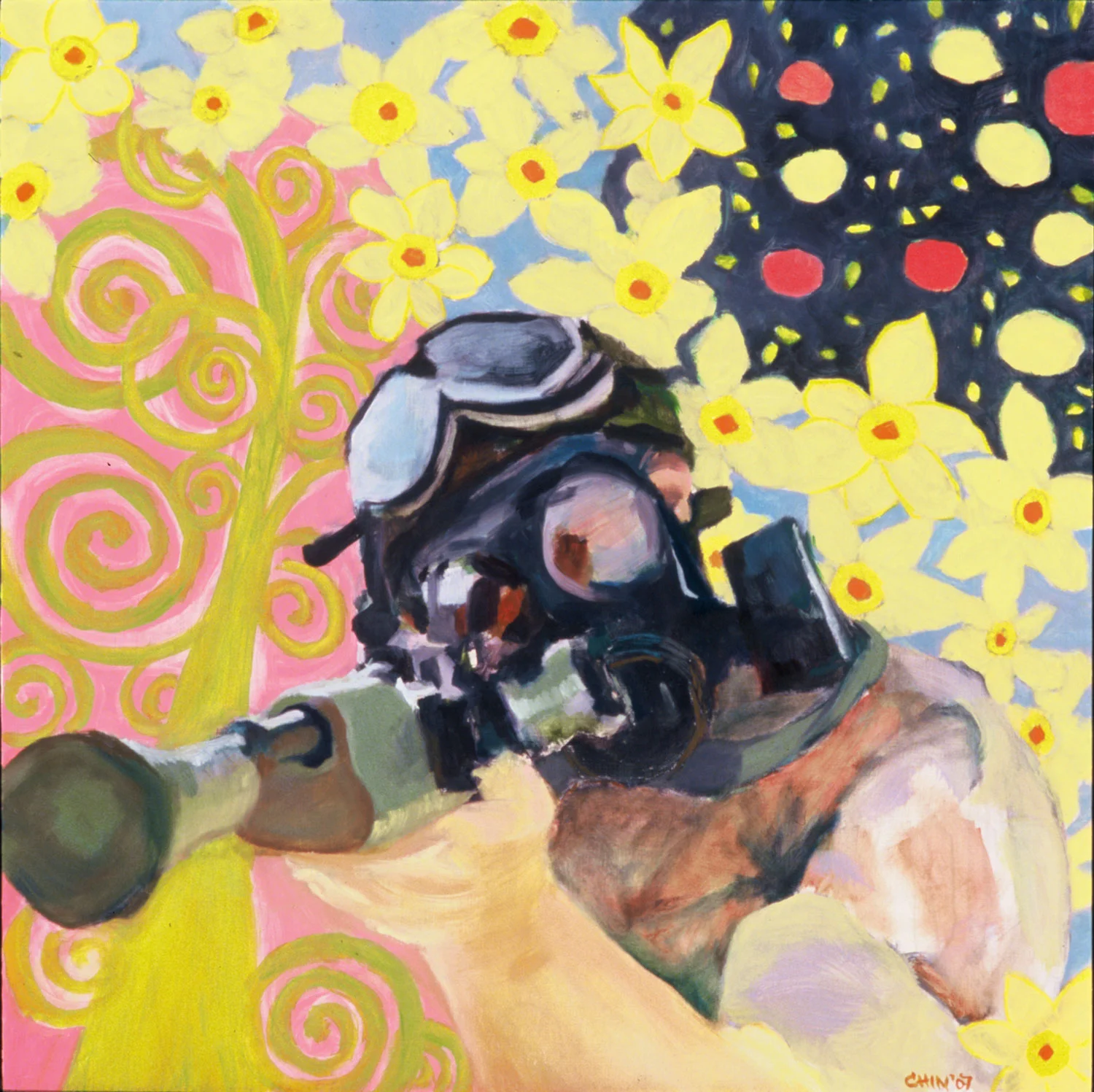 Machine Gun Paradise , 16 x 16", Oil on Board, 2007