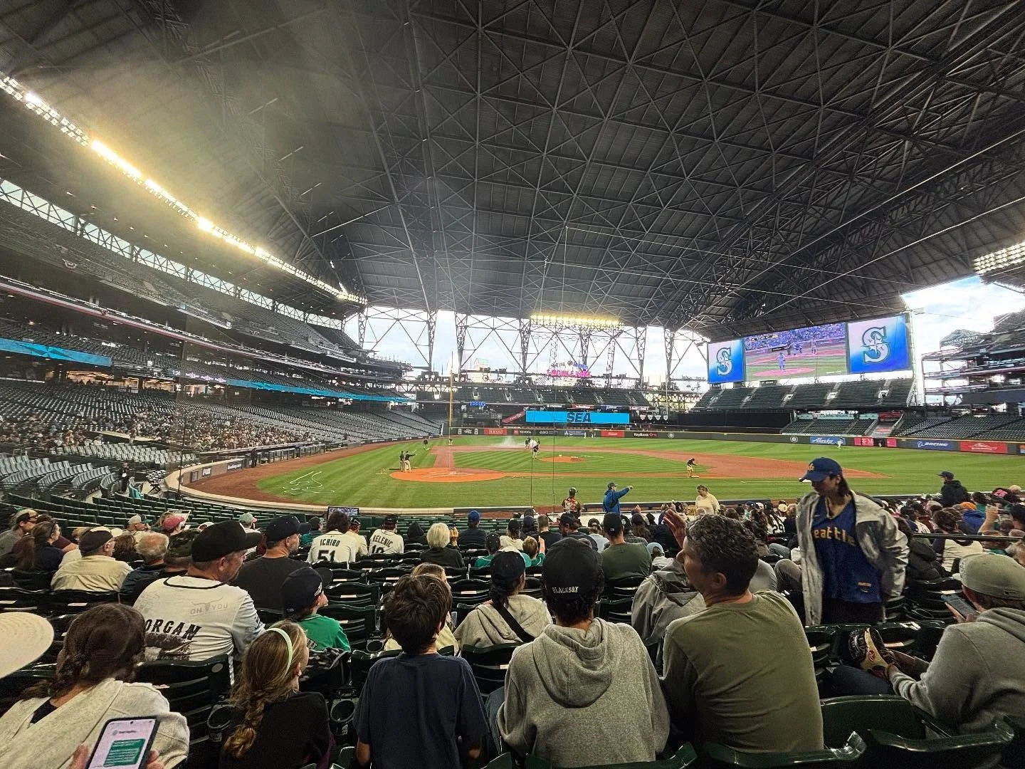 The Mariners are scrimmaging with themselves to keep their heads in the game and they opened the park to everyone for $10, sit where you want. 

The mood in the park right now is just straight up fun. Tons of kids, all the total die-hards, hipster  s