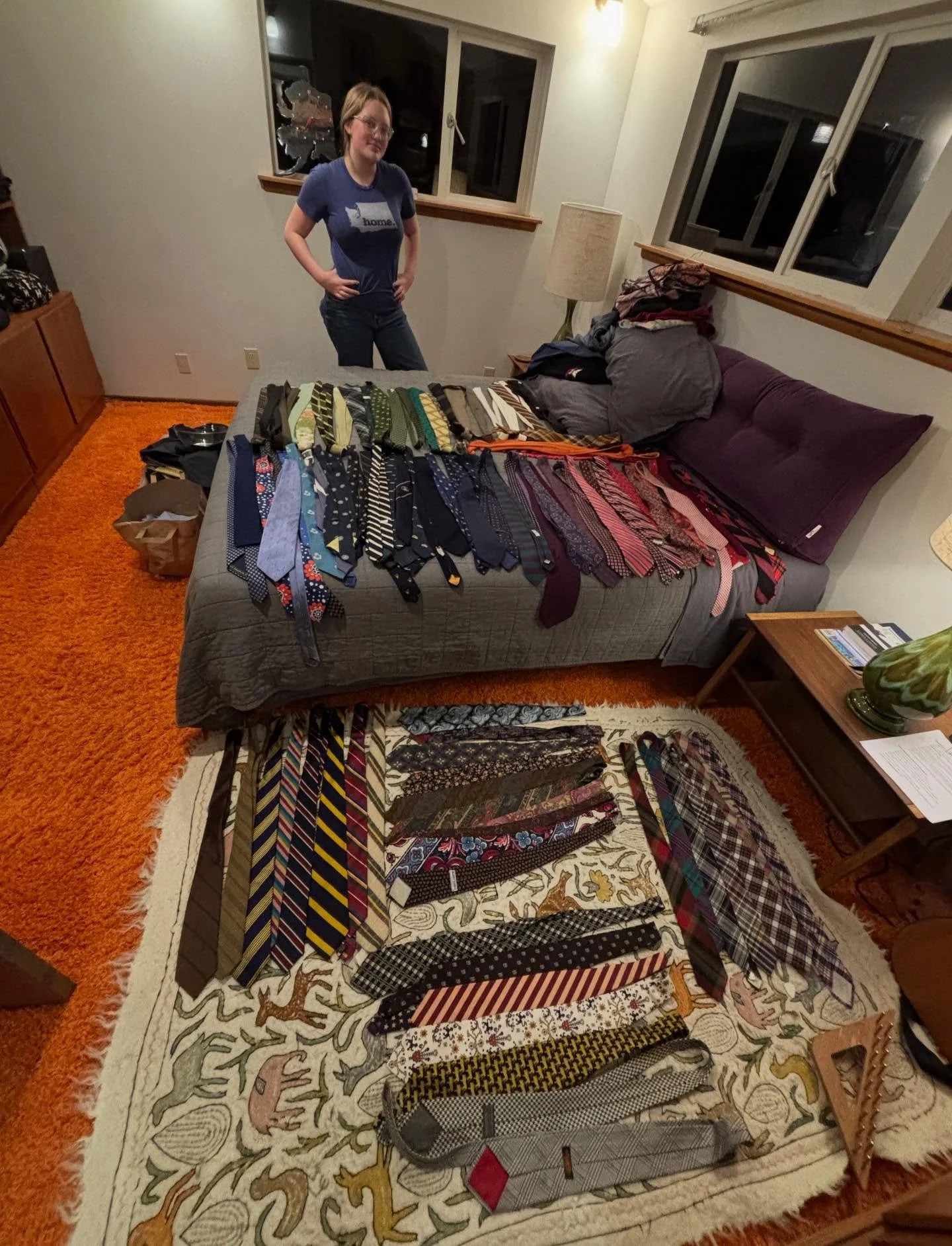My daughter discovered that I have over 100 ties. You see, I inherited ties from my father and uncle and I&rsquo;ve been thrifting ties for forty years. I like them, they are fancy. 

So she decided to organize them and here they are. She is very pro