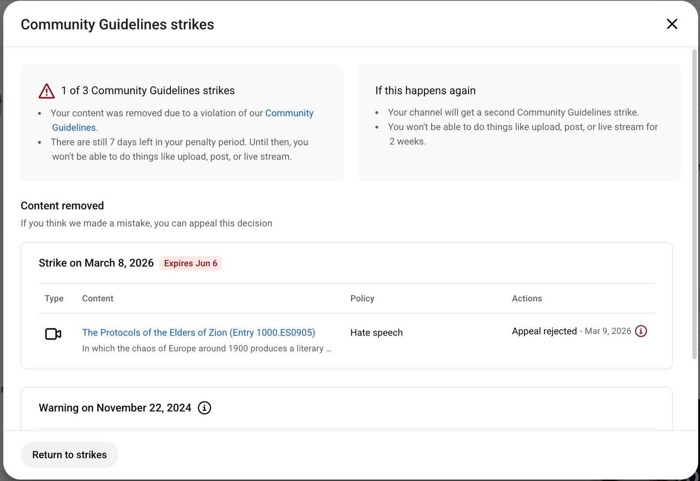 Here&rsquo;s a nice example of how AI is improving our lives. You see, @youtube has flagged as &ldquo;hate speech&rdquo; an episode of The Omnibus Project where @whoiskenjennings and I spent an hour debunking the Protocols of the Elders of Zion.

The