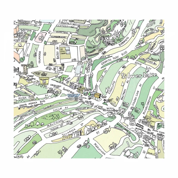 Silver Lake Los Angeles Map Silver Lake Map Print — Tom Lamb Maps