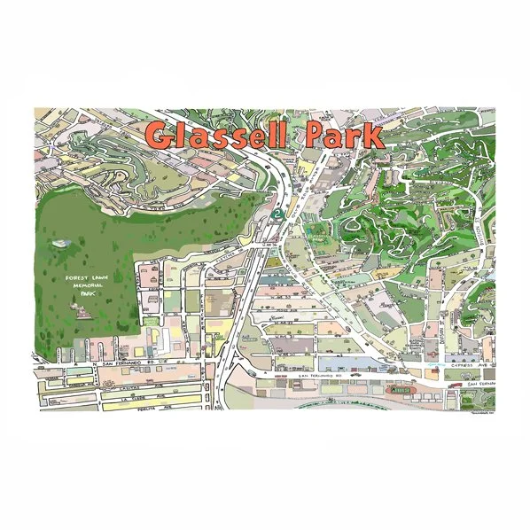 colorful Glassell Park CA illustrated map
