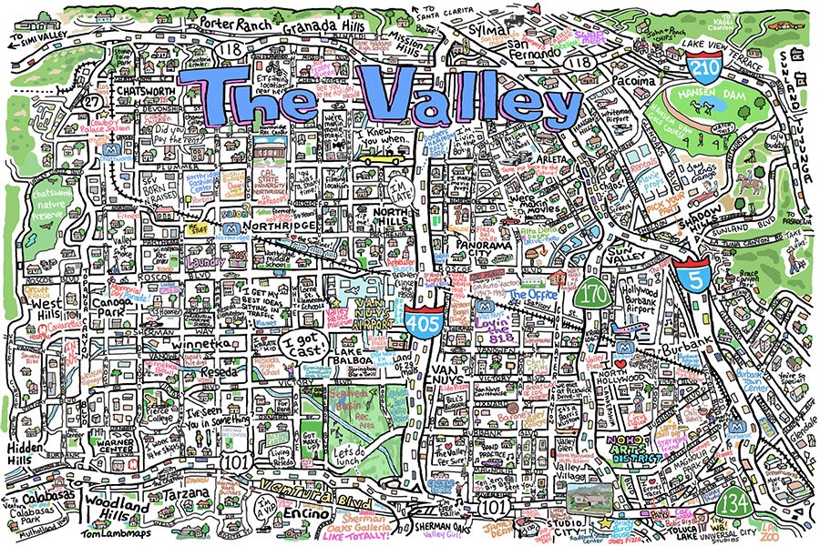 colorful The Valley CA illustrated map