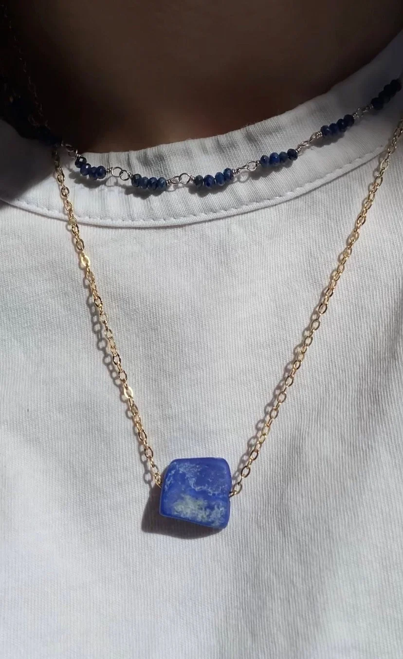 Lapis Lazuli Rock Necklace, 14K GF Chain
