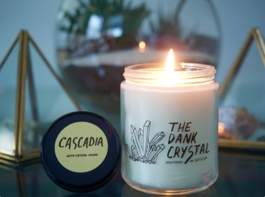 The Dank Crystal "Cascadia" Soy Candle w/Hidden Crystal