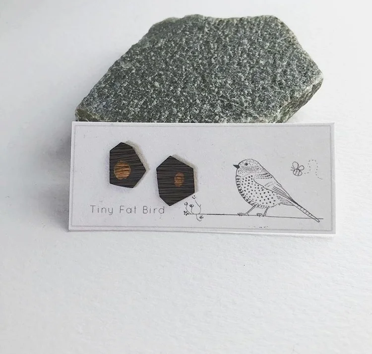 Tiny Fat Bird Oxidized Sterling & 14kt Angular Posts