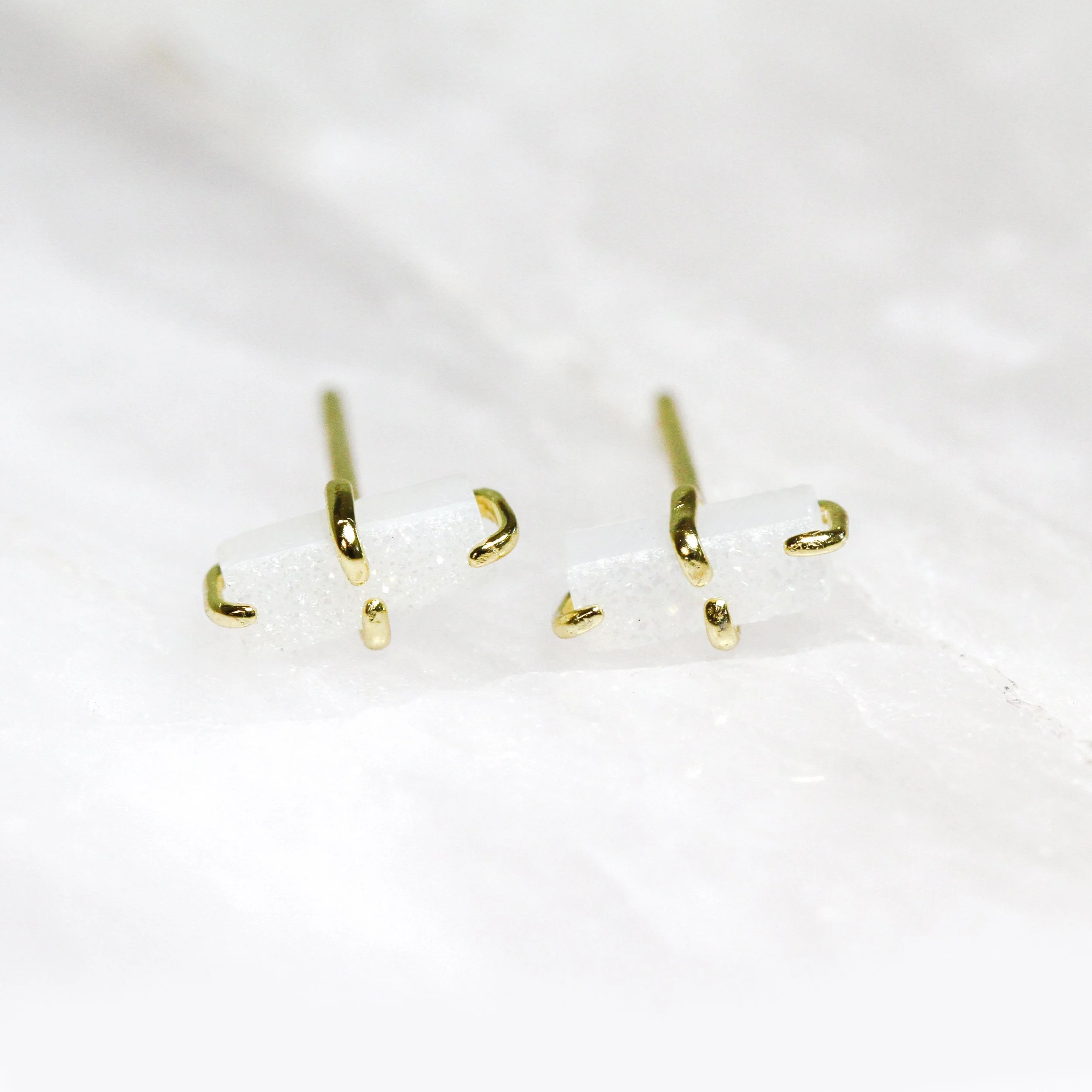 JaxKelly White Bar Druzy Studs