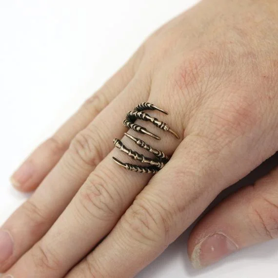 Moon Raven Designs Double Raven Claw Ring in Bronze