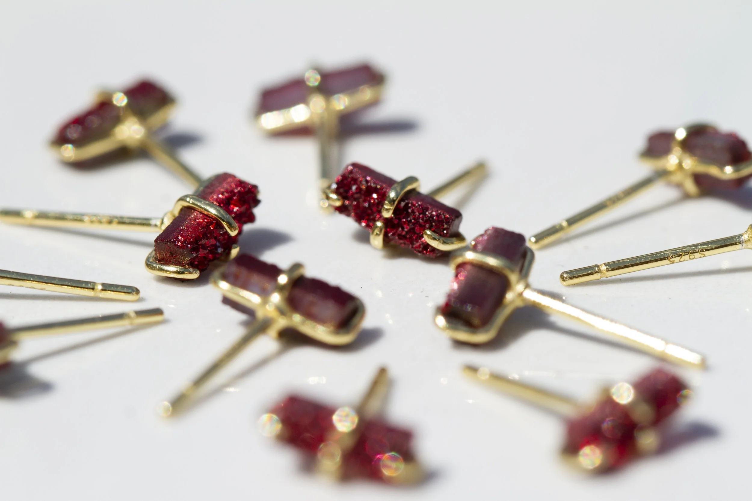 JaxKelly Burgundy Bar Druzy Studs