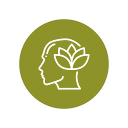 Icon of a woman's head with a plant inside it, symbolizing wellness or mental health.