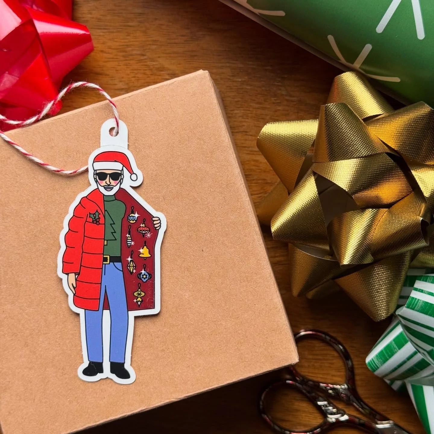 The finishing touch for your secret Santa present. It&rsquo;s a hang tag. It&rsquo;s a sticker. It can be yours. Then theirs. @stickerapp making my goofy ideas possible 🙌. Now available in my shop.