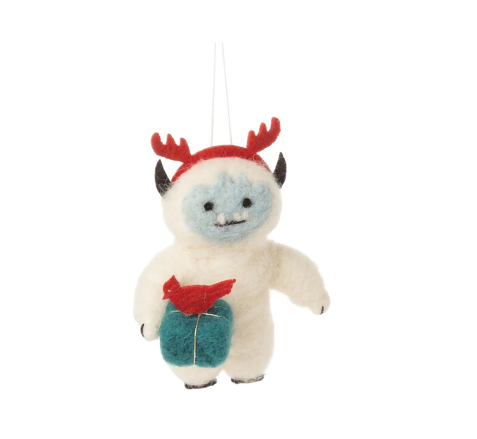 Felt Yeti Christmas Ornaments by Silver Tree – festive ornaments featuring adorable yeti in a reindeer hat, perfect for adding holiday cheer to your tree.