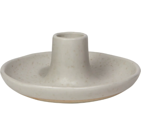 A top-down view of the gray Lumina candle holder, highlighting its wide base and unique design.