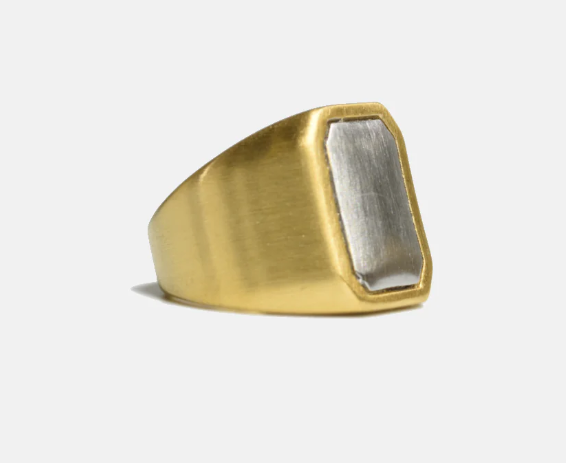 Chunky Shield Ring by Curated Basics in 14K gold-plated steel with a bold shield design, 20mm x 15mm - side view
