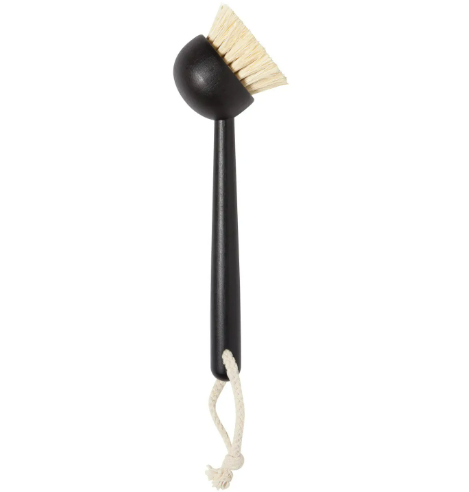 Danica Heirloom bamboo dish brush featuring a stain-protected handle and a handy hanging loop for storage.