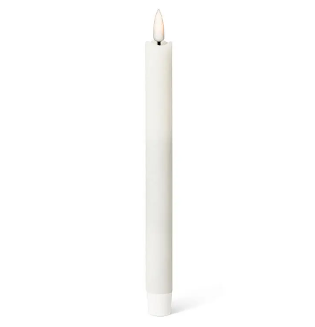 Elevate your dining table decor with an American-distributed set of two flameless taper candles crafted with a sand-toned real wax finish and a battery-operated design.