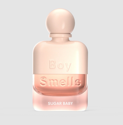 The Boy Smells Sugar Baby perfume in a pink and peach dual-toned bottle.